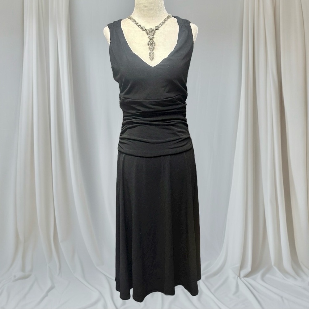 Moda International Vintage Black V-Neck Ruched Sleeveless Cocktail Dress M